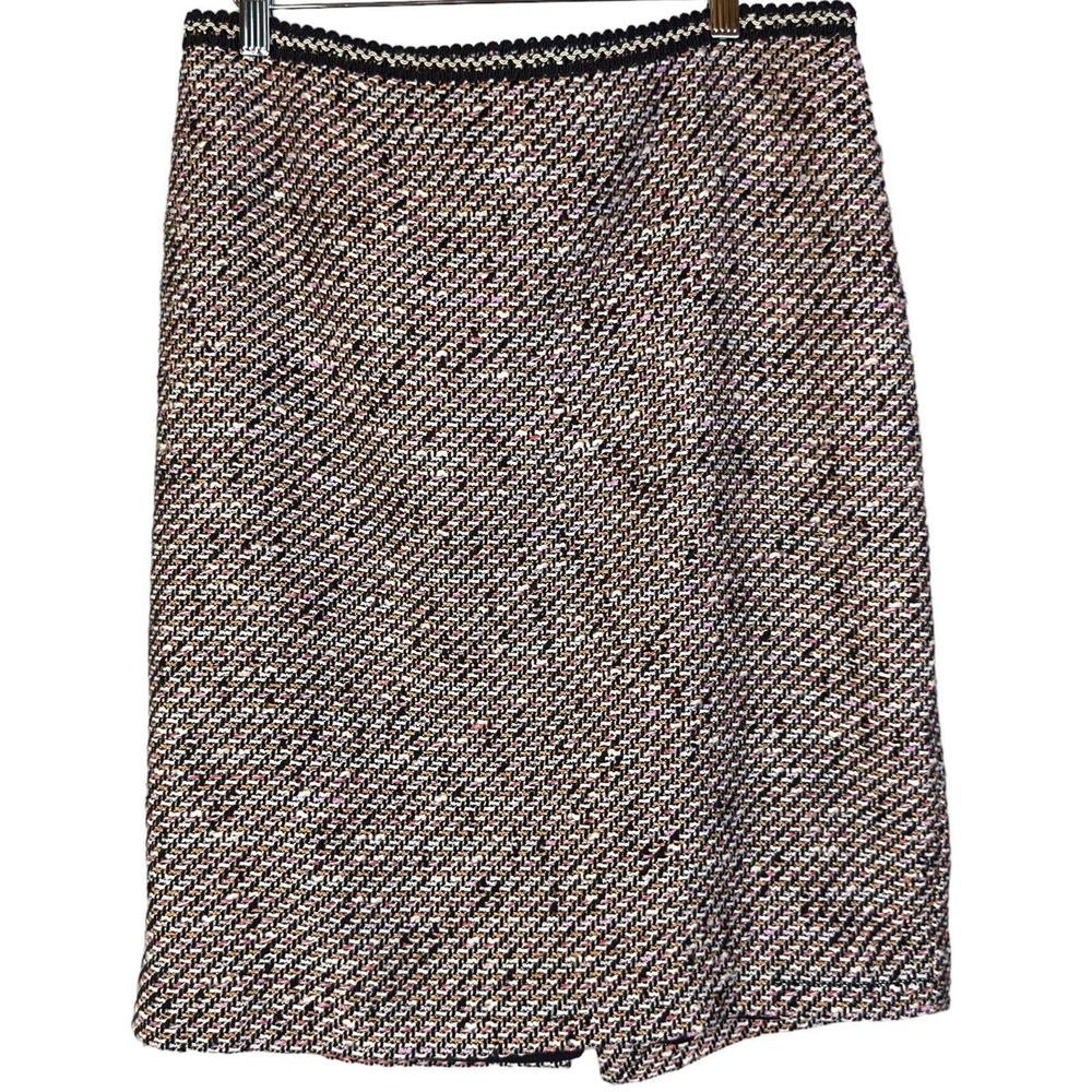 Talbots Women's Tweed Skirt Size‎ 8 Black Pink White Houndstooth Knee Length